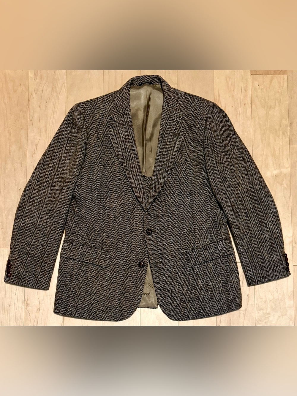 Vintage Harris Tweed Blazer Sport Coat Jacket Wool Brown Herringbone Men’s 46R*
